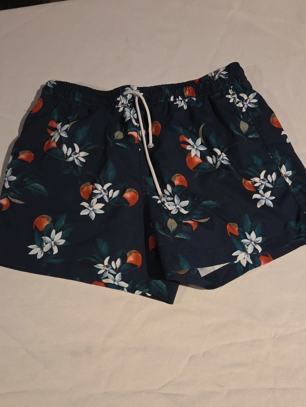 Abercrombie & Fitch Navy Swim Shorts with Tropical Print Trim